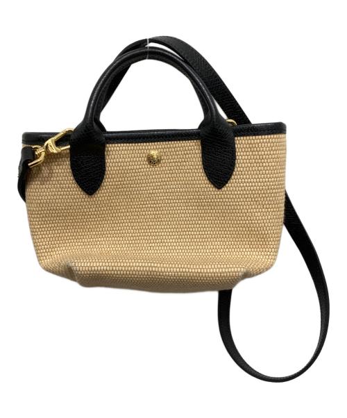 LONGCHAMP（ロンシャン）LONGCHAMP (ロンシャン) サントロペ 2WAYミニカゴバッグ ベージュ×ブラックの古着・服飾アイテム