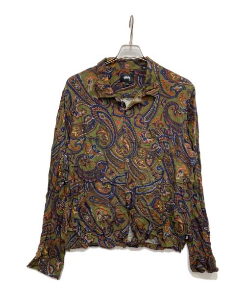 stussy（ステューシー）stussy (ステューシー) ペイズリーオープンカラーシャツ グリーン×ブラウン サイズ:Lの古着・服飾アイテム
