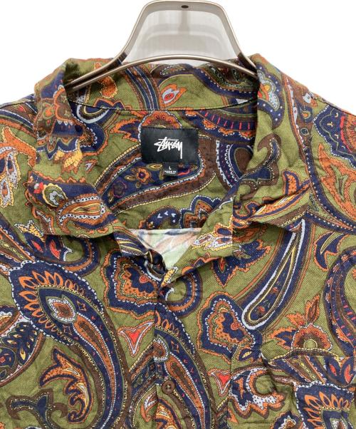 stussy（ステューシー）stussy (ステューシー) ペイズリーオープンカラーシャツ グリーン×ブラウン サイズ:Lの古着・服飾アイテム