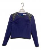 ADEAMアディアム）の古着「エコレザー切替ブラウス」｜ネイビー