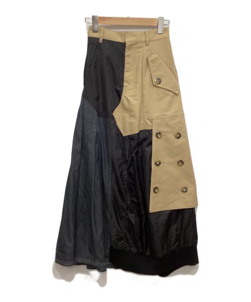 UN3D.（アンスリード）UN3D. (アンスリード) ファブリックミックススカート ベージュ サイズ:38の古着・服飾アイテム