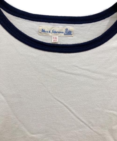 Merz b Schwanen（メルツベーシュヴァーネン）MERZ B SCHWANEN (メルツベーシュヴァーネン) リンガーTシャツ ホワイト サイズ:XLの古着・服飾アイテム