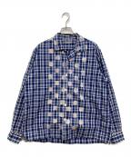COMME des GARCONS HOMMEコムデギャルソン オム）の古着「ブリーチ加工チェックシャツ」｜ブルー