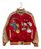 JH Designジェイエイチデザイン）の古着「m&m'sワッペンレーシングジャケット」｜ベージュ×レッド