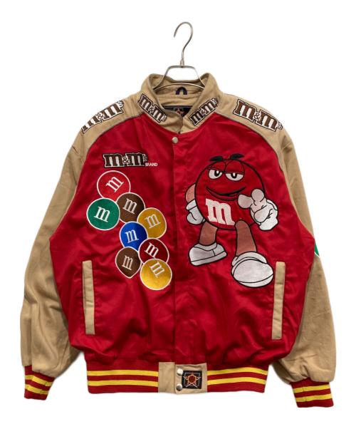 JH Design（ジェイエイチデザイン）JH Design (ジェイエイチデザイン) m&m'sワッペンレーシングジャケット ベージュ×レッド サイズ:Lの古着・服飾アイテム