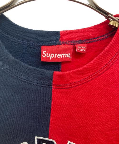 SUPREME（シュプリーム）Supreme (シュプリーム) Split crewneck sweatshirt ネイビー×レッド サイズ:Lの古着・服飾アイテム