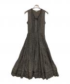 PINK HOUSEピンクハウス）の古着「ドット柄ノースリーブティアードワンピース」｜ブラック