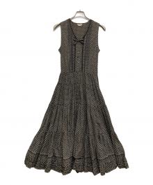 PINK HOUSE（ピンクハウス）の古着「ドット柄ノースリーブティアードワンピース」｜ブラック