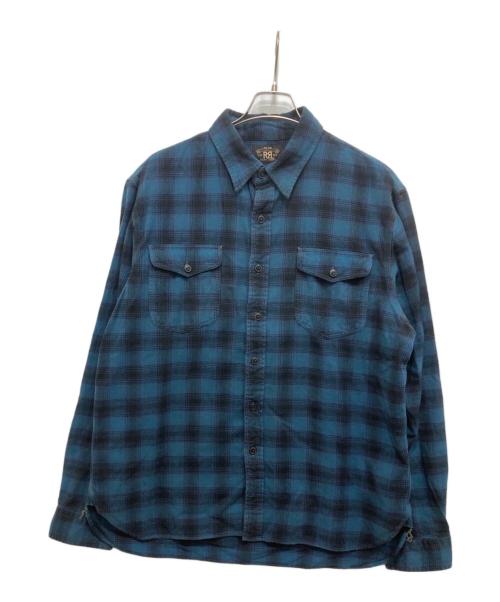 RRL（ダブルアールエル）RRL (ダブルアールエル) オンブレチェックシャツ ブルー サイズ:XLの古着・服飾アイテム