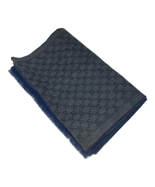 GUCCI（グッチ）GUCCI (グッチ) リバーシブルGGウールマフラー グレー×ネイビーの古着・服飾アイテム
