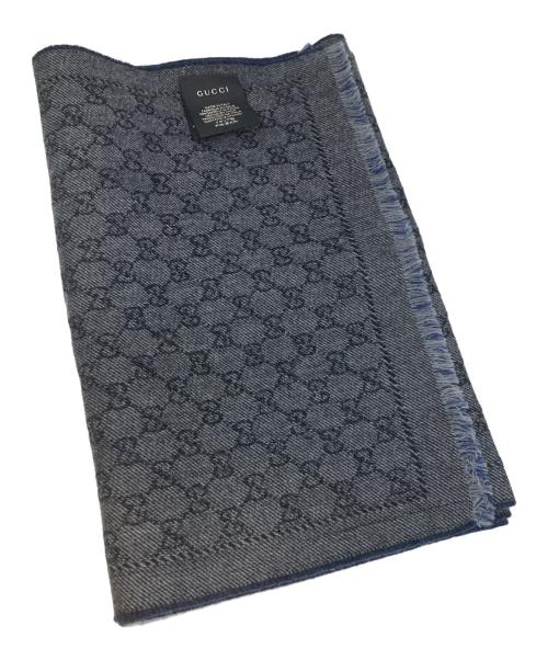 GUCCI（グッチ）GUCCI (グッチ) リバーシブルGGウールマフラー グレー×ネイビーの古着・服飾アイテム