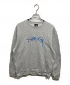 stussyステューシー）の古着「SMOOTH STOCK APPLIQUE CREW/刺繍ロゴスウェット」｜グレー