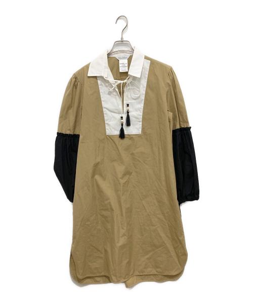 MaxMara（マックスマーラ）MaxMara (マックスマーラ) バイカラーシャツワンピース ベージュ×ブラック サイズ:170/92A(tg42)の古着・服飾アイテム