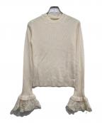 Gypsohilaジプソフィア）の古着「Crochet Sleeve CrewNeck Knit/クルーネックニット」｜ホワイト