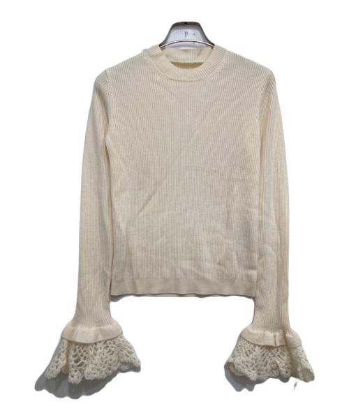 Gypsohila（ジプソフィア）Gypsohila (ジプソフィア) Crochet Sleeve CrewNeck Knit/クルーネックニット ホワイト サイズ:Fの古着・服飾アイテム