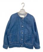SHIPS anyシップスエニィ）の古着「ノーカラーデニムジャケット」｜インディゴ