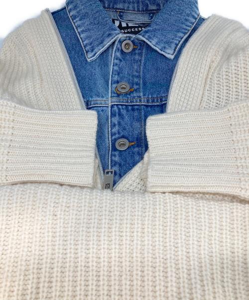 DIESEL（ディーゼル）DIESEL (ディーゼル) ニットドッキングデニムジャケット ブルー×アイボリー サイズ:XSの古着・服飾アイテム
