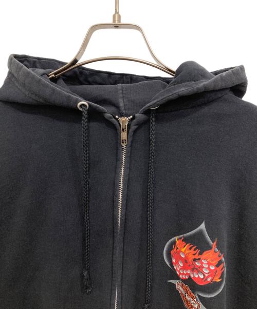 HARLEY-DAVIDSON（ハーレーダビッドソン）HARLEY-DAVIDSON (ハーレーダビッドソン) 00’s ファイヤープリントジップパーカー ブラック サイズ:XLの古着・服飾アイテム