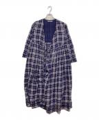 ne quittez pasヌキテパ）の古着「チェック カシュクールワンピース」｜ネイビー