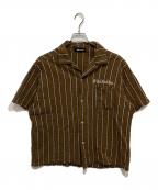 WIND AND SEAウィンダンシー）の古着「STRIPE LINEN S/S SHIRTS/半袖シャツ」｜ブラウン