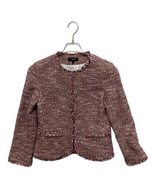 theory（セオリー）theory (セオリー) ノーカラーツイードジャケット レッドの古着・服飾アイテム