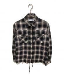 OFFWHITE（オフホワイト）の古着「LOGO EMBROIDERED CHECKED COTTON-FLANNEL SHIRT」｜グレー