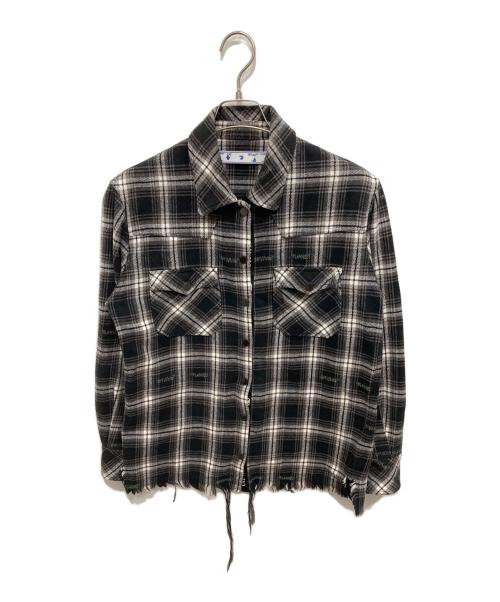 OFFWHITE（オフホワイト）OFFWHITE (オフホワイト) LOGO EMBROIDERED CHECKED COTTON-FLANNEL SHIRT グレー サイズ:40の古着・服飾アイテム