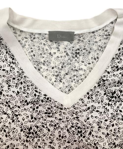 Dior（ディオール）DIOR (ディオール) 総柄VネックTシャツ ホワイト×ブラック サイズ:記載なしの古着・服飾アイテム