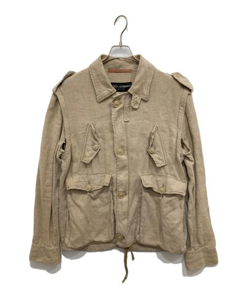DOLCE & GABBANA（ドルチェ＆ガッバーナ）DOLCE & GABBANA (ドルチェ＆ガッバーナ) 00’sリネンコンバットジャケット ベージュ サイズ:46の古着・服飾アイテム