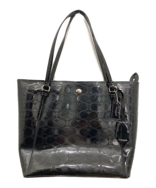 COACH（コーチ）COACH (コーチ) エナメルスグネチャートートバッグ ブラックの古着・服飾アイテム