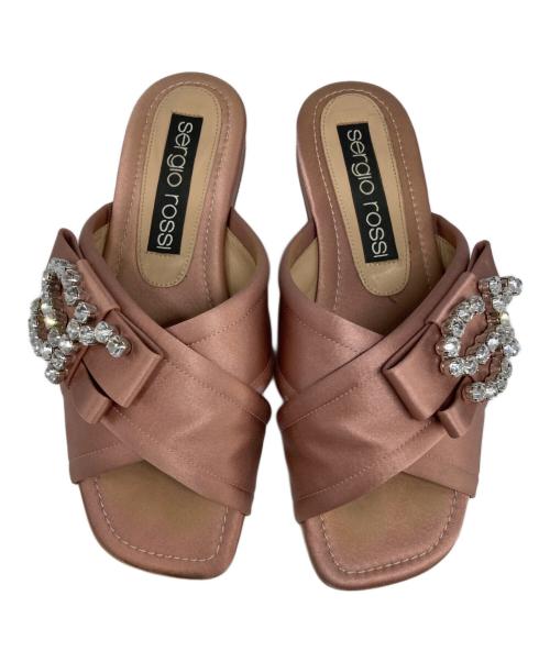 sergio rossi（セルジオロッシ）sergio rossi (セルジオロッシ) ビジューサテンサンダル ピンク サイズ:36の古着・服飾アイテム