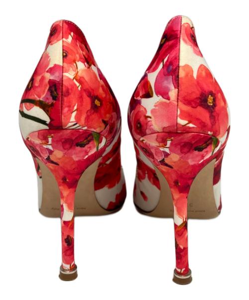 Manolo Blahnik（マノロブラニク）Manolo Blahnik (マノロブラニク) フラワープリントビジューヒールパンプス ピンク サイズ:37　1/2の古着・服飾アイテム
