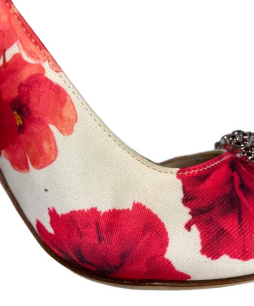 Manolo Blahnik（マノロブラニク）Manolo Blahnik (マノロブラニク) フラワープリントビジューヒールパンプス ピンク サイズ:37　1/2の古着・服飾アイテム