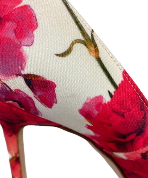 Manolo Blahnik（マノロブラニク）Manolo Blahnik (マノロブラニク) フラワープリントビジューヒールパンプス ピンク サイズ:37　1/2の古着・服飾アイテム