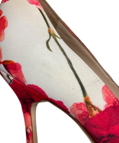 Manolo Blahnik（マノロブラニク）Manolo Blahnik (マノロブラニク) フラワープリントビジューヒールパンプス ピンク サイズ:37　1/2の古着・服飾アイテム