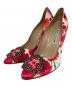 Manolo Blahnik（マノロブラニク）の古着「フラワープリントビジューヒールパンプス」｜ピンク