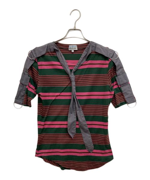 Vivienne Westwood man（ヴィヴィアン ウェストウッド マン）Vivienne Westwood man (ヴィヴィアン ウェストウッド マン) 00’sボウタイボーダーカットソー グリーン サイズ:44の古着・服飾アイテム