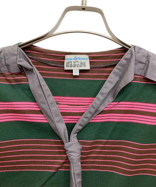 Vivienne Westwood man（ヴィヴィアン ウェストウッド マン）Vivienne Westwood man (ヴィヴィアン ウェストウッド マン) 00’sボウタイボーダーカットソー グリーン サイズ:44の古着・服飾アイテム