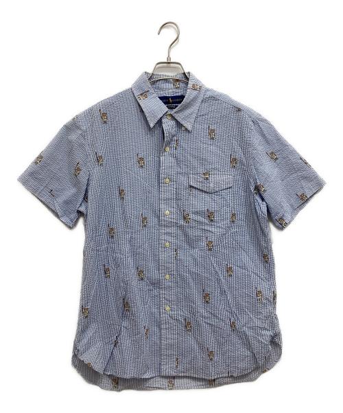 POLO RALPH LAUREN（ポロ・ラルフローレン）POLO RALPH LAUREN (ポロ・ラルフローレン) ポロベアー刺繍シアサッカー半袖シャツ ブルー サイズ:Mの古着・服飾アイテム