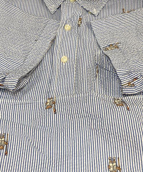 POLO RALPH LAUREN（ポロ・ラルフローレン）POLO RALPH LAUREN (ポロ・ラルフローレン) ポロベアー刺繍シアサッカー半袖シャツ ブルー サイズ:Mの古着・服飾アイテム