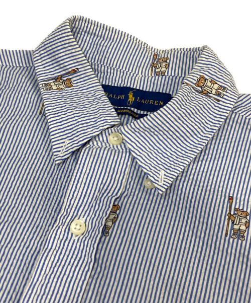 POLO RALPH LAUREN（ポロ・ラルフローレン）POLO RALPH LAUREN (ポロ・ラルフローレン) ポロベアー刺繍シアサッカー半袖シャツ ブルー サイズ:Mの古着・服飾アイテム