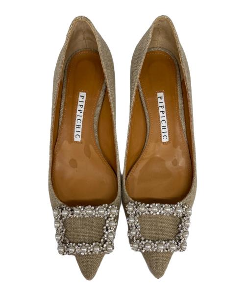 Pippichic（ピッピシック）Pippichic (ピッピシック) パールバックルリネンパンプス ベージュ サイズ:36の古着・服飾アイテム