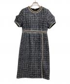 LeJaレジャ）の古着「ツイード柄ハイウエストソフトパフスリーブ半袖ドレスワンピース」｜グレー