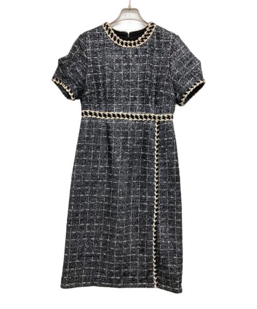 LeJa（レジャ）LeJa (レジャ) ツイード柄ハイウエストソフトパフスリーブ半袖ドレスワンピース グレー サイズ:Mの古着・服飾アイテム