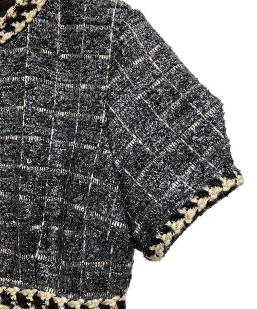 LeJa（レジャ）LeJa (レジャ) ツイード柄ハイウエストソフトパフスリーブ半袖ドレスワンピース グレー サイズ:Mの古着・服飾アイテム