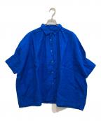 Honneteオネット）の古着「リネンギャザー半袖ブラウス」｜ブルー