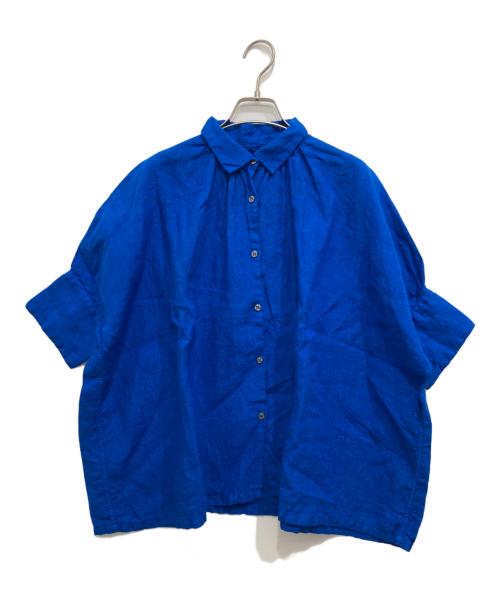 Honnete（オネット）Honnete (オネット) リネンギャザー半袖ブラウス ブルー サイズ:Fの古着・服飾アイテム