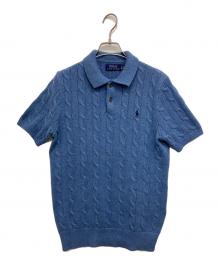 POLO RALPH LAUREN（ポロ・ラルフローレン）の古着「半袖ケーブルニットポロシャツ」｜ブルー