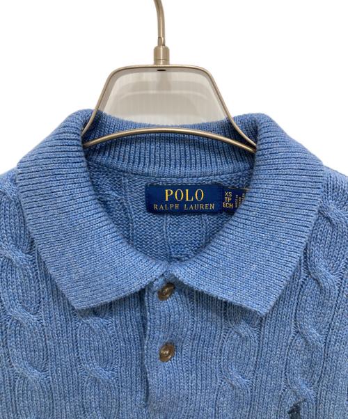 POLO RALPH LAUREN（ポロ・ラルフローレン）POLO RALPH LAUREN (ポロ・ラルフローレン) 半袖ケーブルニットポロシャツ ブルー サイズ:XSの古着・服飾アイテム