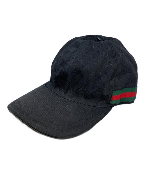 GUCCI（グッチ）GUCCI (グッチ) GGキャンバスシェリーラインベースボールキャップ ブラック サイズ:M(58)の古着・服飾アイテム
